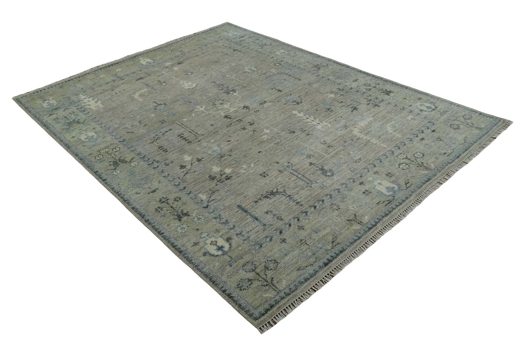 Silver and Olive 8x10 Antique Hand Knotted Turkish Design Area Rug - The Rug Decor