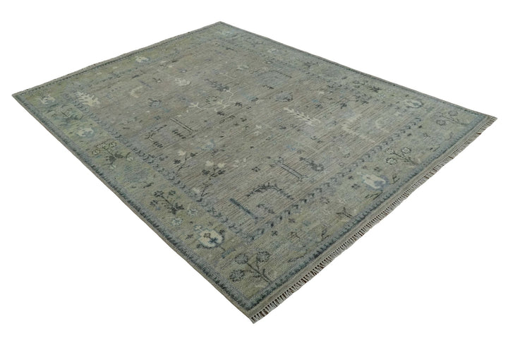 Silver and Olive 8x10 Antique Hand Knotted Turkish Design Area Rug - The Rug Decor