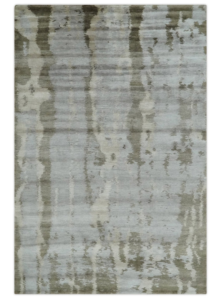 Silver, Beige and Gray Modern Abstract Hand knotted 6x9 Bamboo Silk Area Rug - The Rug Decor