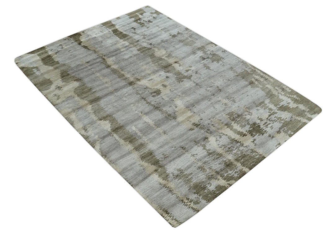 Silver, Beige and Gray Modern Abstract Hand knotted 6x9 Bamboo Silk Area Rug - The Rug Decor