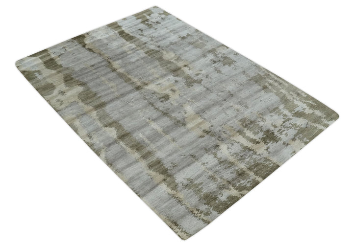 Silver, Beige and Gray Modern Abstract Hand knotted 6x9 Bamboo Silk Area Rug - The Rug Decor