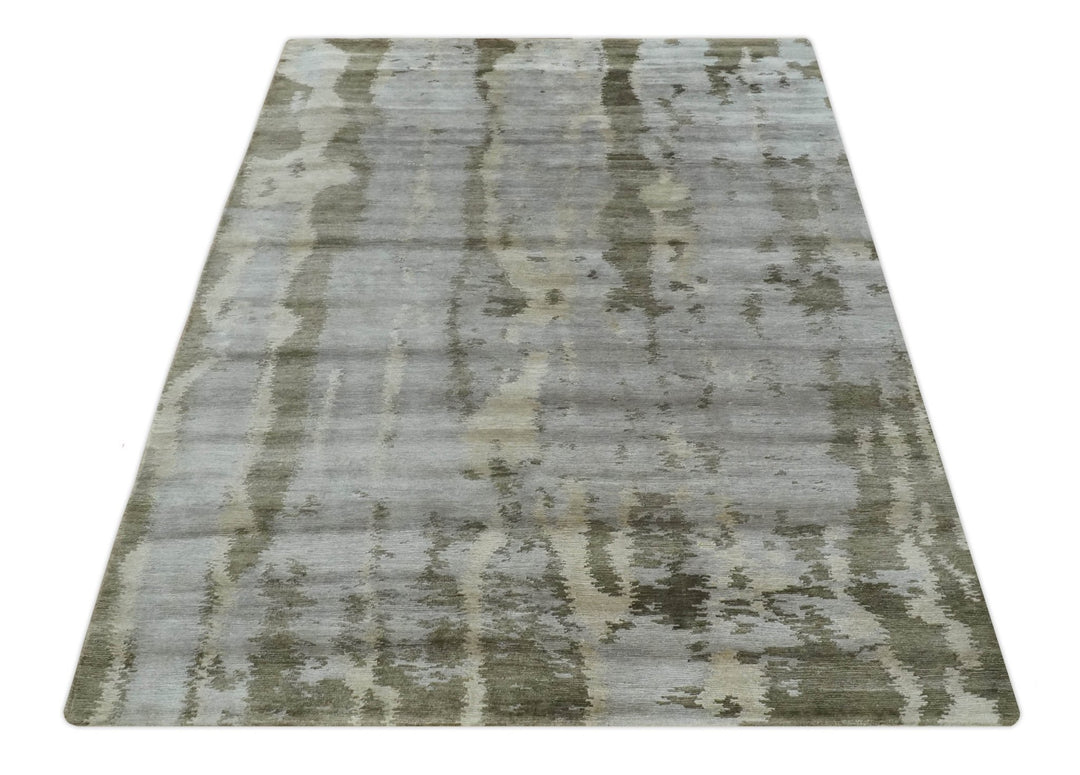 Silver, Beige and Gray Modern Abstract Hand knotted 6x9 Bamboo Silk Area Rug - The Rug Decor
