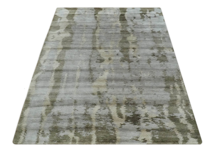 Silver, Beige and Gray Modern Abstract Hand knotted 6x9 Bamboo Silk Area Rug - The Rug Decor