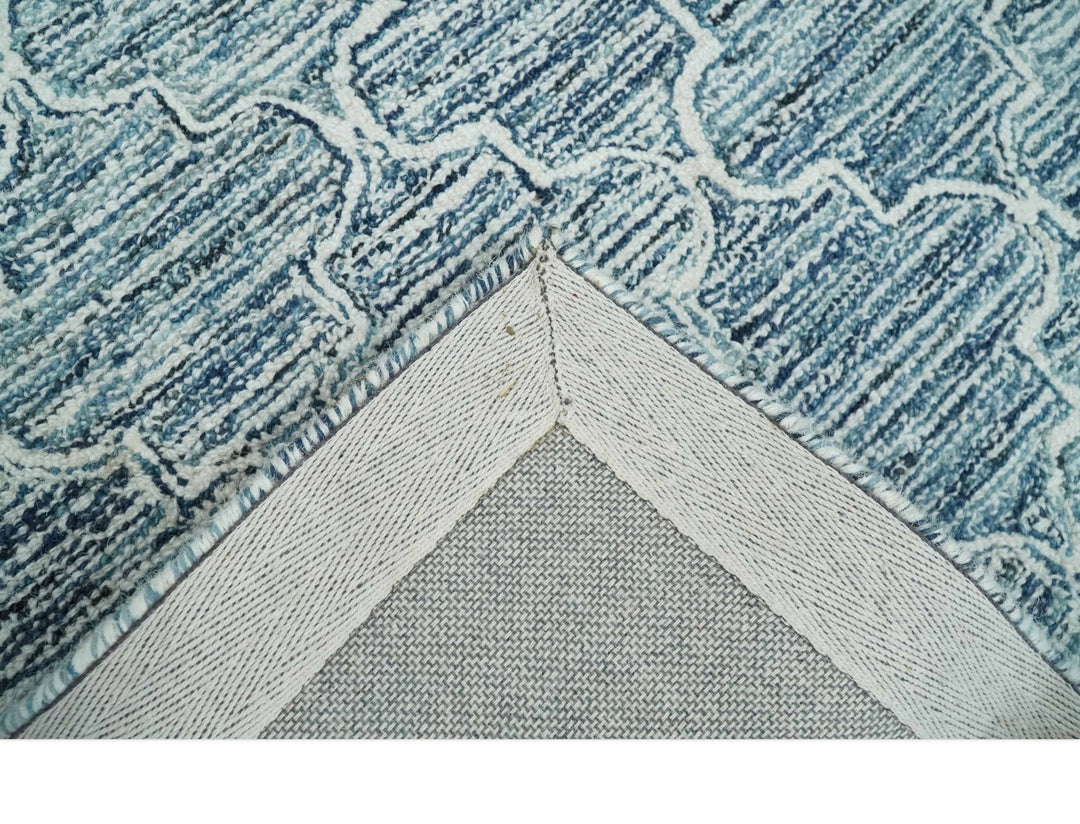 Silver, Blue and Ivory Modern Geometric Hand Tufted 2x3, 3x5, 5x8, 6x9, 8x10 and 9x12 Natural Wool Area Rug | UL55 - The Rug Decor
