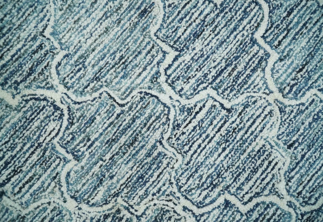 Silver, Blue and Ivory Modern Geometric Hand Tufted 2x3, 3x5, 5x8, 6x9, 8x10 and 9x12 Natural Wool Area Rug | UL55 - The Rug Decor