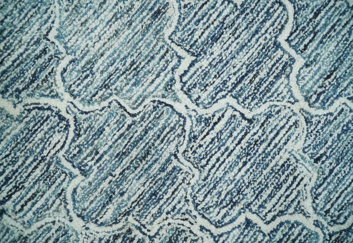 Silver, Blue and Ivory Modern Geometric Hand Tufted 2x3, 3x5, 5x8, 6x9, 8x10 and 9x12 Natural Wool Area Rug | UL55 - The Rug Decor