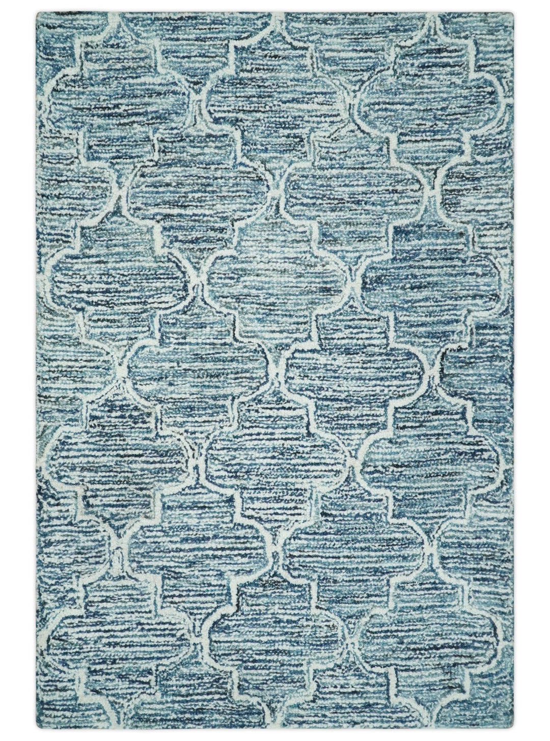 Silver, Blue and Ivory Modern Geometric Hand Tufted 2x3, 3x5, 5x8, 6x9, 8x10 and 9x12 Natural Wool Area Rug | UL55 - The Rug Decor