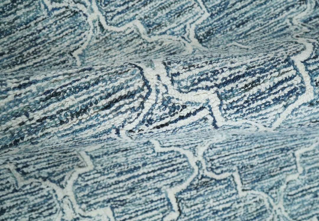 Silver, Blue and Ivory Modern Geometric Hand Tufted 2x3, 3x5, 5x8, 6x9, 8x10 and 9x12 Natural Wool Area Rug | UL55 - The Rug Decor