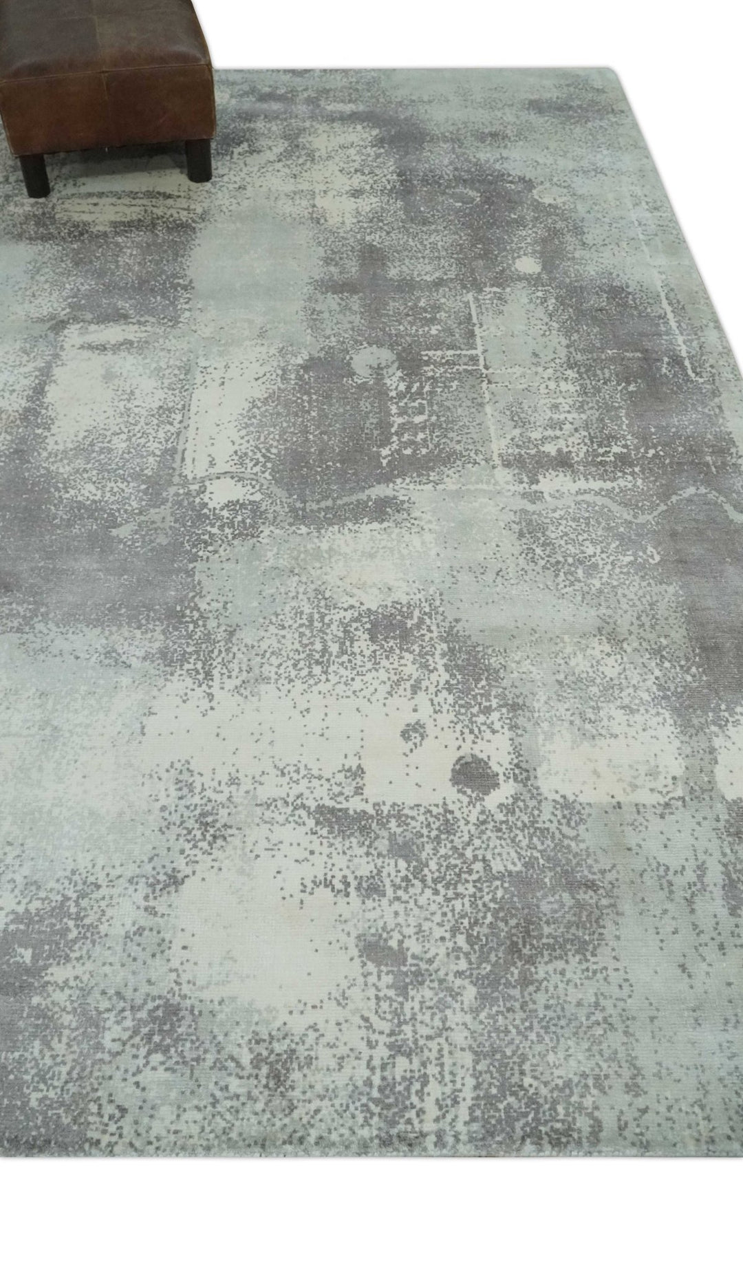 Silver, Charcoal and Ivory Modern Abstract 5x8 Hand loom viscose Area Rug - The Rug Decor