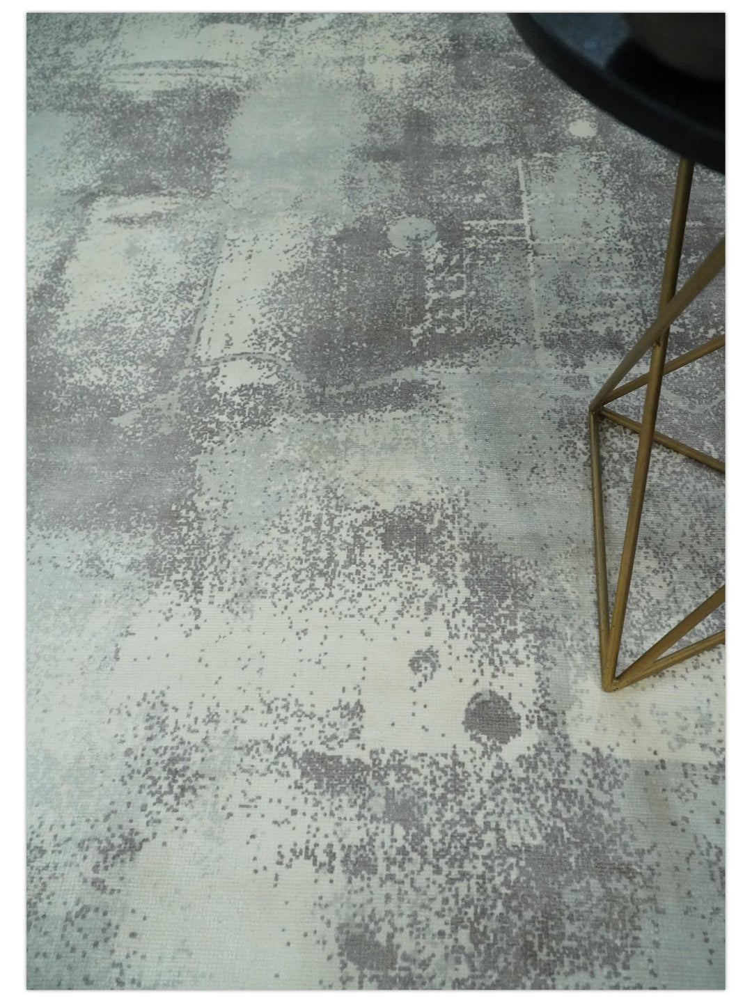 Silver, Charcoal and Ivory Modern Abstract 5x8 Hand loom viscose Area Rug - The Rug Decor