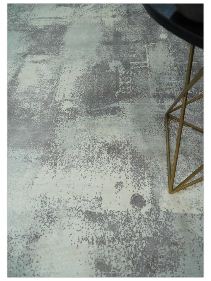Silver, Charcoal and Ivory Modern Abstract 5x8 Hand loom viscose Area Rug - The Rug Decor
