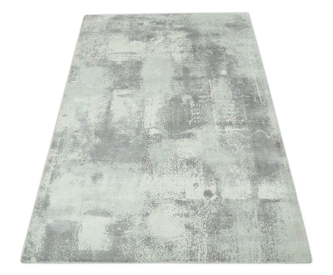 Silver, Charcoal and Ivory Modern Abstract 5x8 Hand loom viscose Area Rug - The Rug Decor