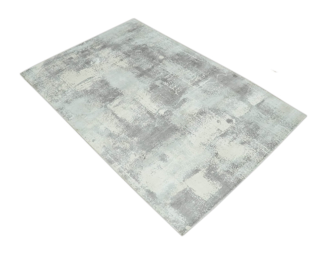 Silver, Charcoal and Ivory Modern Abstract 5x8 Hand loom viscose Area Rug - The Rug Decor