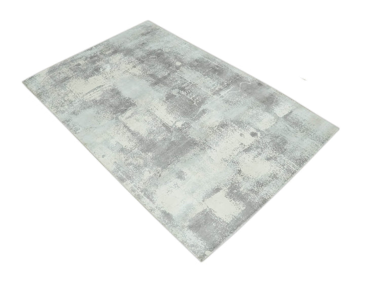 Silver, Charcoal and Ivory Modern Abstract 5x8 Hand loom viscose Area Rug - The Rug Decor