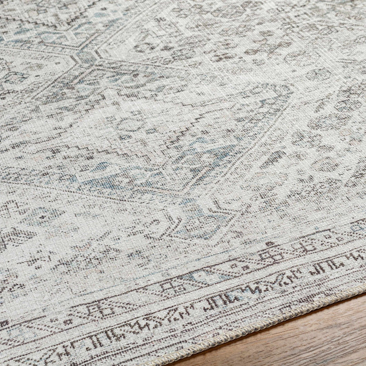 Silver, Gray and Charcoal Machine Woven Traditional Washable Turkish Rug - The Rug Decor