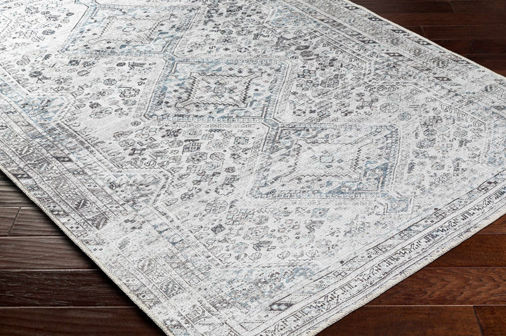 Silver, Gray and Charcoal Machine Woven Traditional Washable Turkish Rug - The Rug Decor