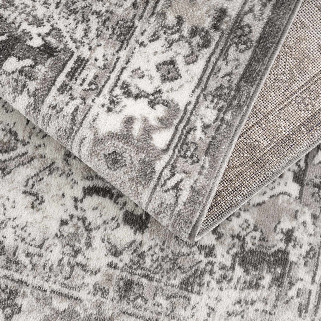 Silver, Gray and Charcoal Traditional Medallion Design Jute Backing Area Rug - The Rug Decor