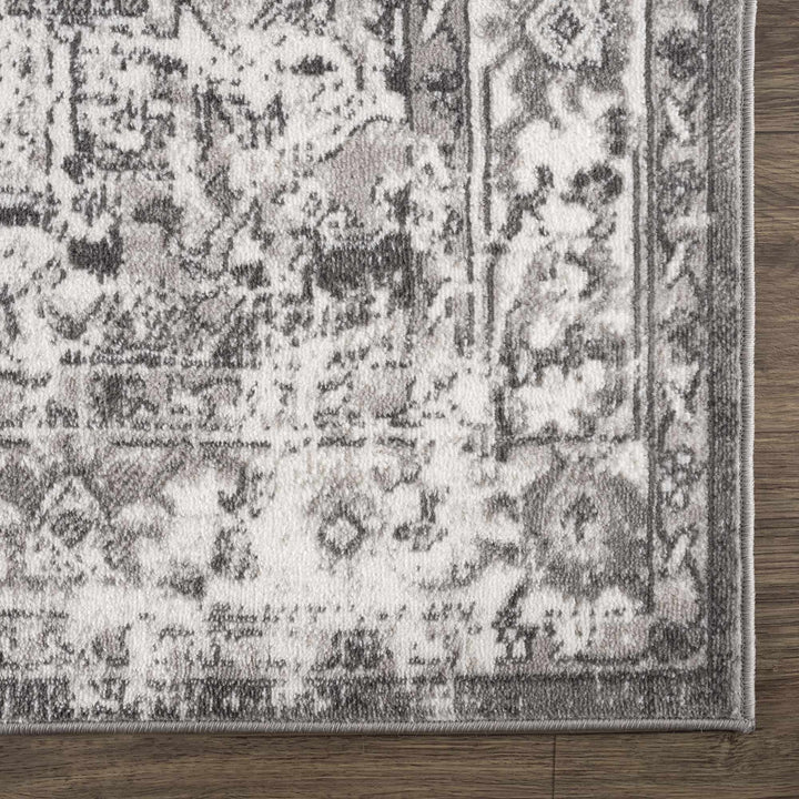 Silver, Gray and Charcoal Traditional Medallion Design Jute Backing Area Rug - The Rug Decor