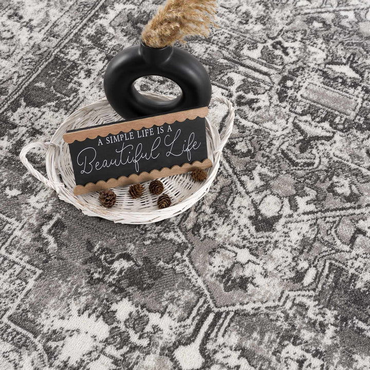 Silver, Gray and Charcoal Traditional Medallion Design Jute Backing Area Rug - The Rug Decor