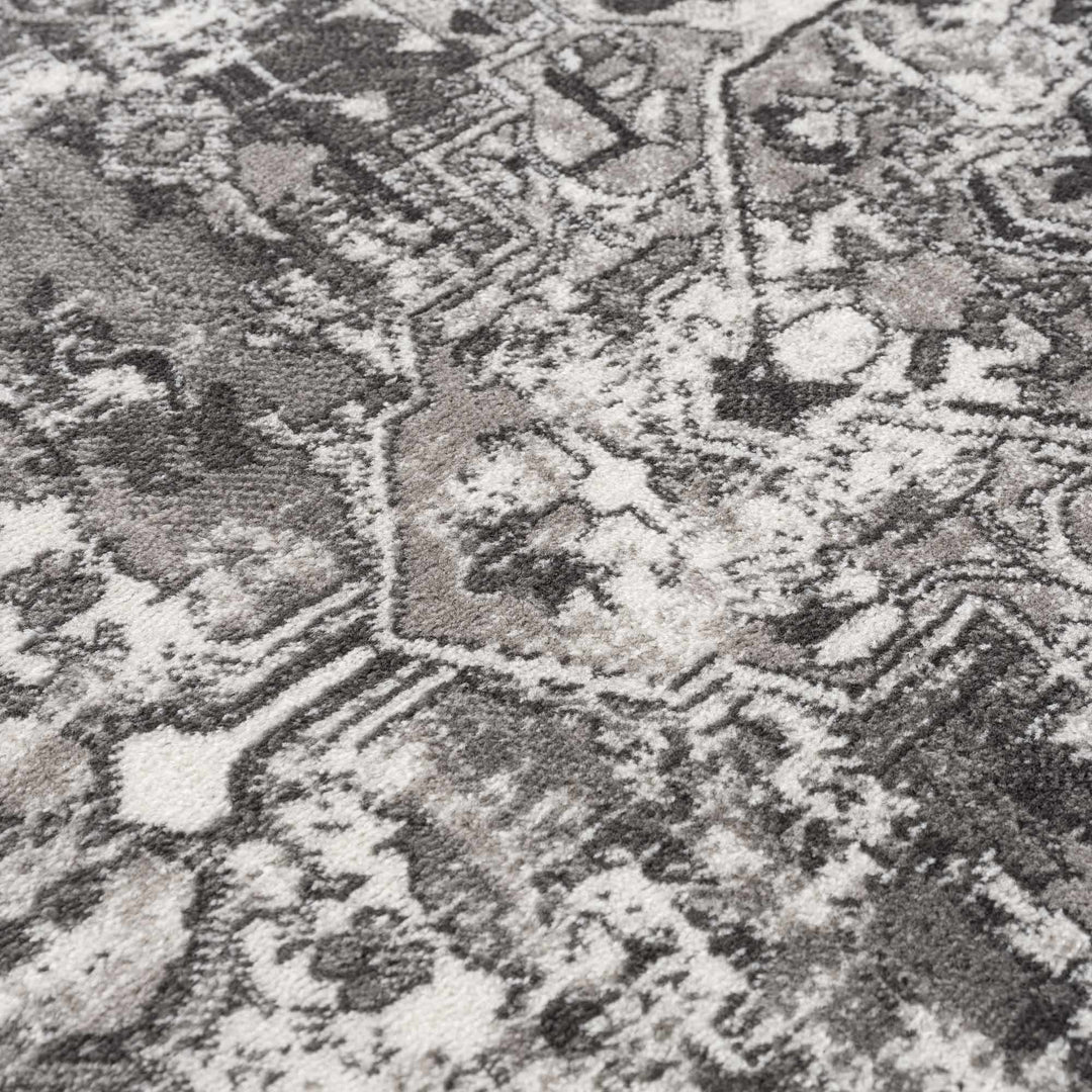 Silver, Gray and Charcoal Traditional Medallion Design Jute Backing Area Rug - The Rug Decor