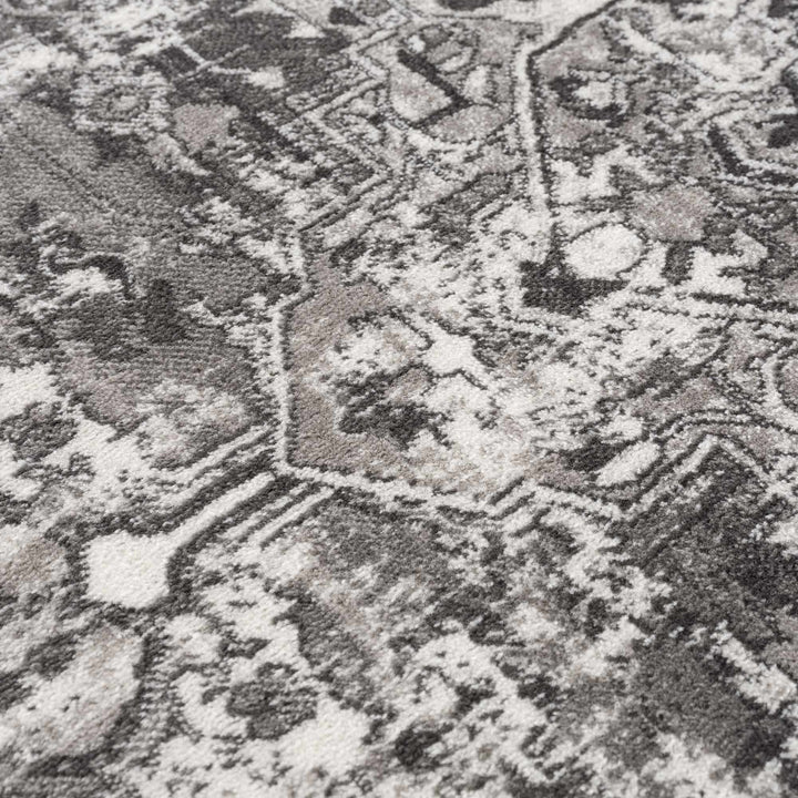 Silver, Gray and Charcoal Traditional Medallion Design Jute Backing Area Rug - The Rug Decor