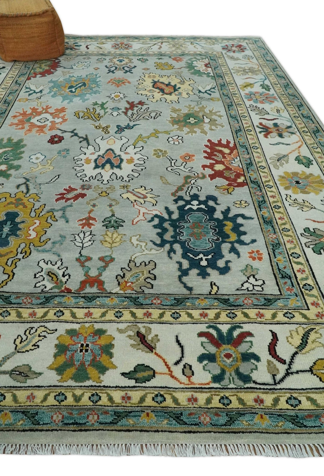 Silver, Ivory and Beige vibrant Colorful Hand knotted 8x10 and 9x12 Traditional Oushak wool Rug - The Rug Decor