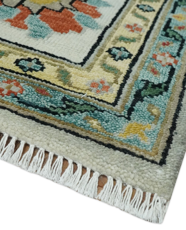 Silver, Ivory and Beige vibrant Colorful Hand knotted 8x10 and 9x12 Traditional Oushak wool Rug - The Rug Decor