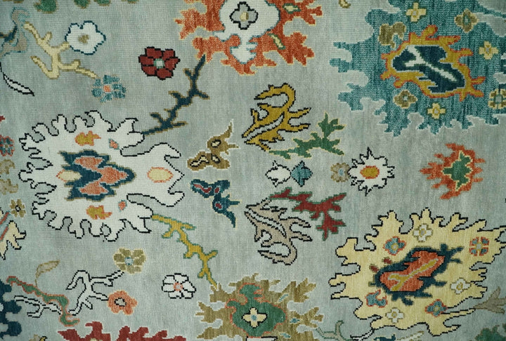Silver, Ivory and Beige vibrant Colorful Hand knotted 8x10 and 9x12 Traditional Oushak wool Rug - The Rug Decor