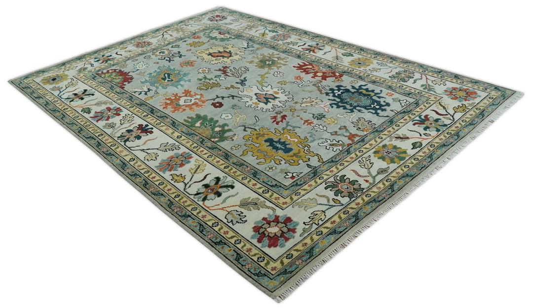 Silver, Ivory and Beige vibrant Colorful Hand knotted Multi Size Traditional Oushak wool Rug - The Rug Decor