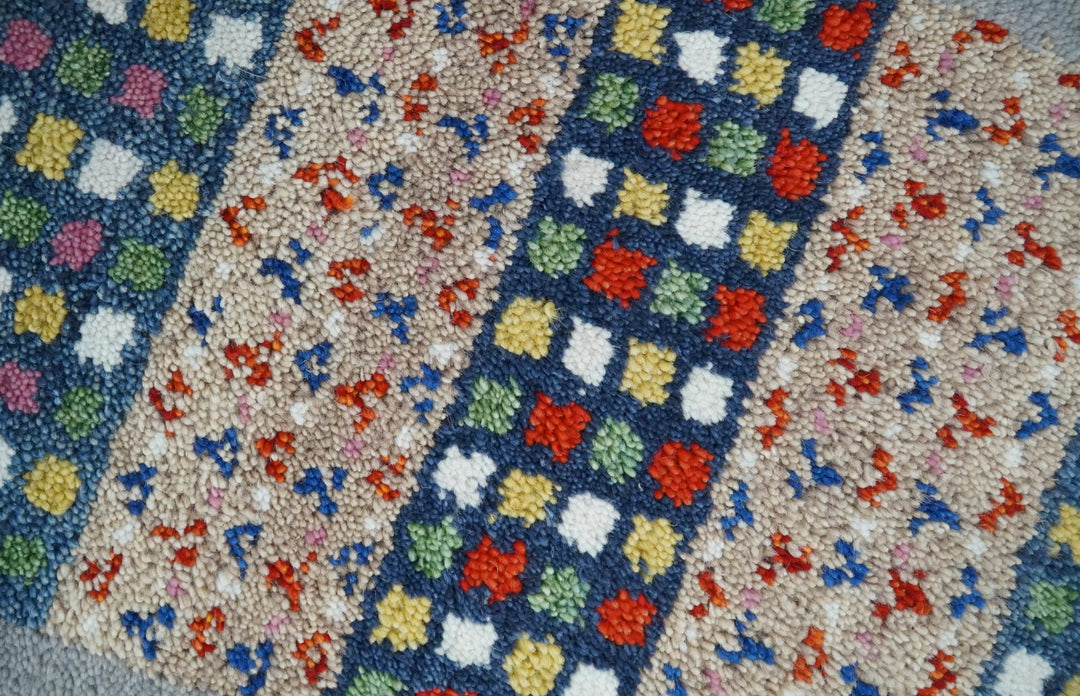 Small 1.5x2 Gray, Blue and Camel Wool Hand Knotted traditional Vintage Antique Southwestern Tribal Gabbeh | TRDCP566152 - The Rug Decor