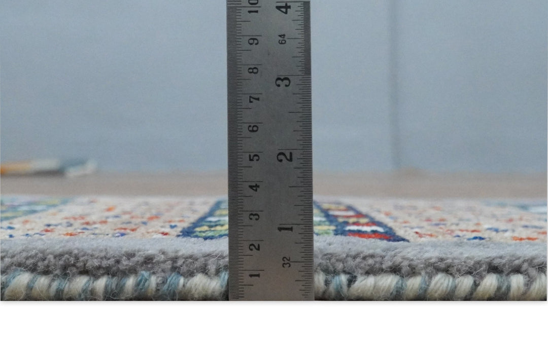 Small 1.5x2 Gray, Blue and Camel Wool Hand Knotted traditional Vintage Antique Southwestern Tribal Gabbeh | TRDCP566152 - The Rug Decor