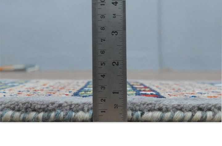 Small 1.5x2 Gray, Blue and Camel Wool Hand Knotted traditional Vintage Antique Southwestern Tribal Gabbeh | TRDCP566152 - The Rug Decor