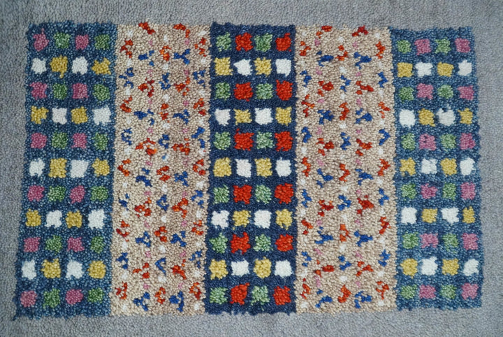 Small 1.5x2 Gray, Blue and Camel Wool Hand Knotted traditional Vintage Antique Southwestern Tribal Gabbeh | TRDCP566152 - The Rug Decor