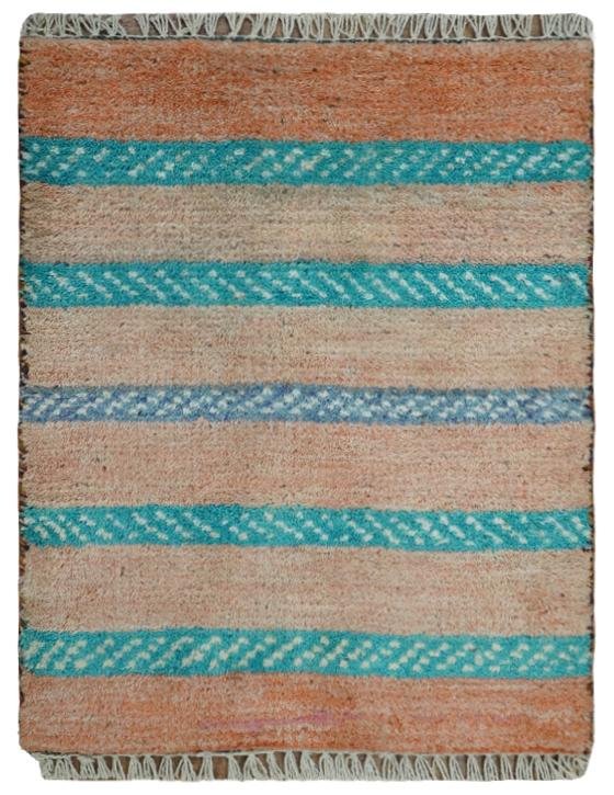 Small 1.5x2 Peach and Blue Wool Hand Knotted traditional Persian Vintage Antique Southwestern Gabbeh Rug| TRDCP347152 - The Rug Decor