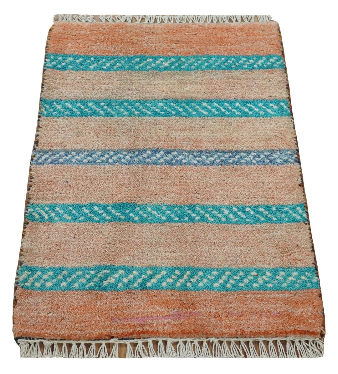 Small 1.5x2 Peach and Blue Wool Hand Knotted traditional Persian Vintage Antique Southwestern Gabbeh Rug| TRDCP347152 - The Rug Decor