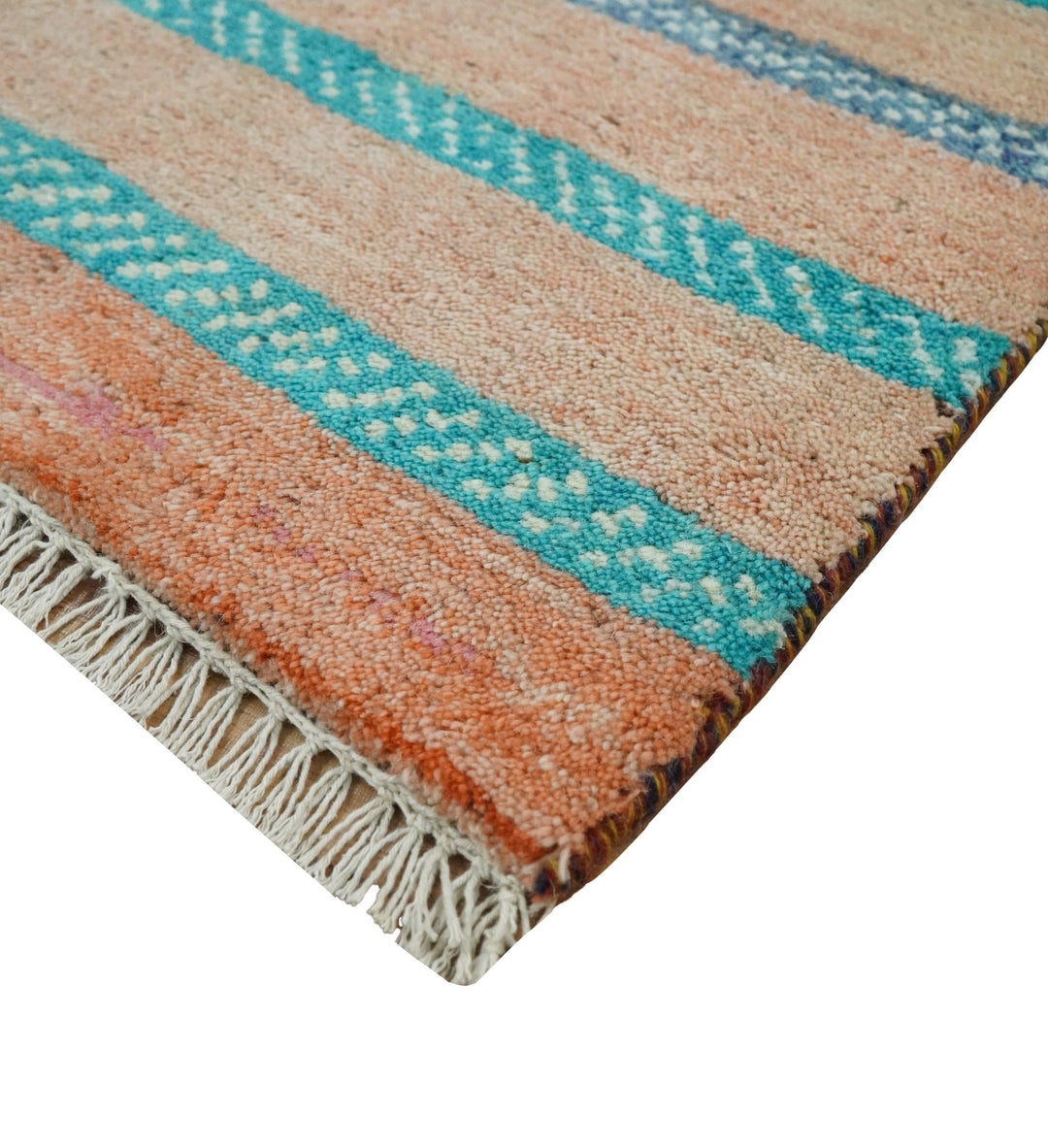 Small 1.5x2 Peach and Blue Wool Hand Knotted traditional Persian Vintage Antique Southwestern Gabbeh Rug| TRDCP347152 - The Rug Decor