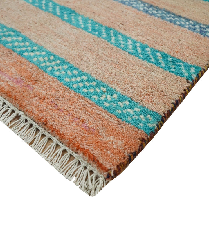 Small 1.5x2 Peach and Blue Wool Hand Knotted traditional Persian Vintage Antique Southwestern Gabbeh Rug| TRDCP347152 - The Rug Decor