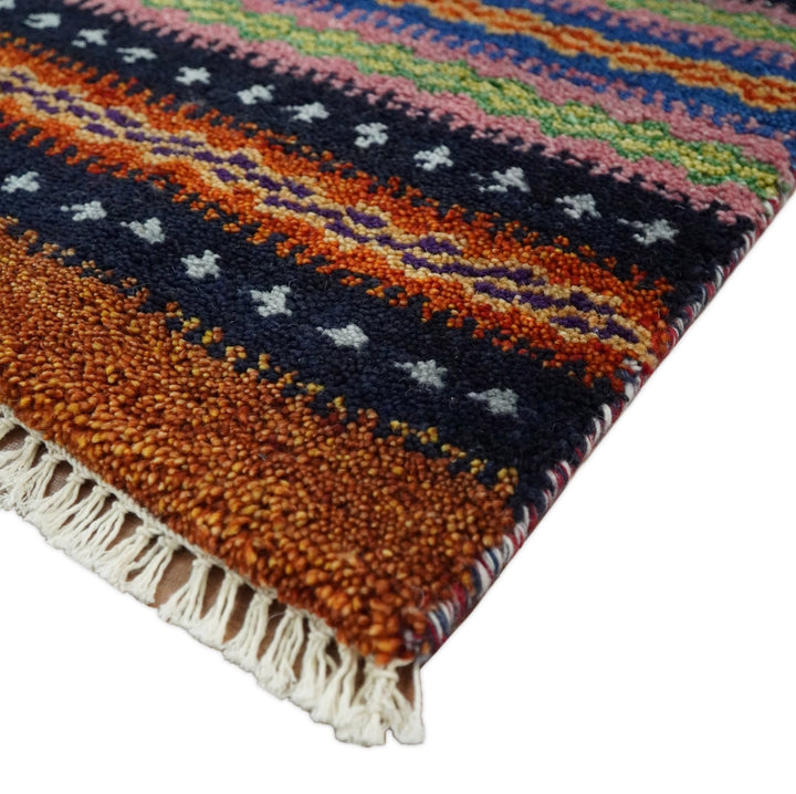 Small 1.5x2 Rust and Blue Wool Hand Knotted traditional Persian Vintage Antique Scandinavian Gabbeh Rug| TRDCP315152 - The Rug Decor