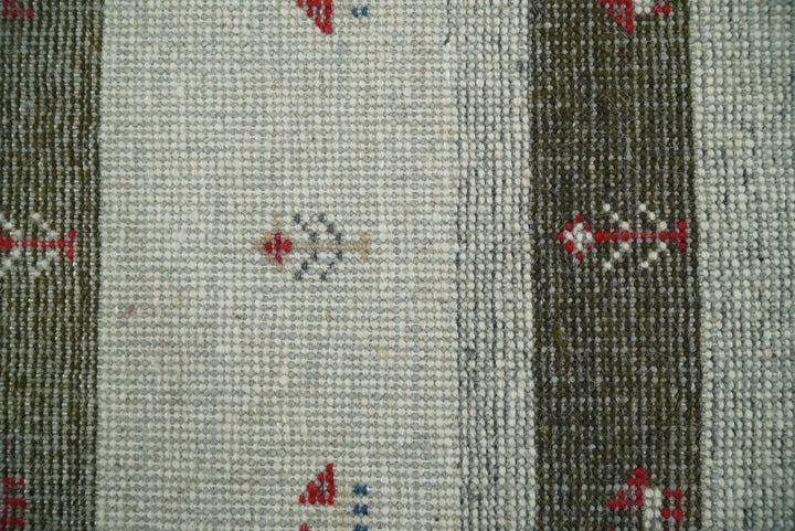 Small 1.5x2 White and Brown Wool Hand Knotted traditional Vintage Antique Southwestern Tribal Gabbeh | TRDCP356152 - The Rug Decor