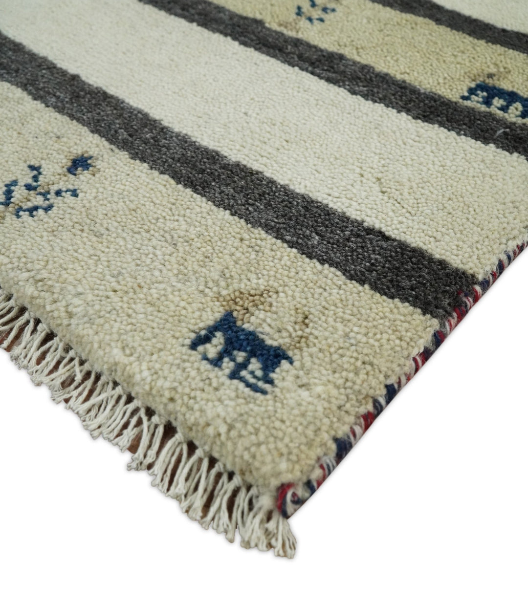 Small 1.5x2 White and Gray Wool Hand Knotted traditional Vintage Antique Southwestern Tribal Gabbeh | TRDCP357152 - The Rug Decor