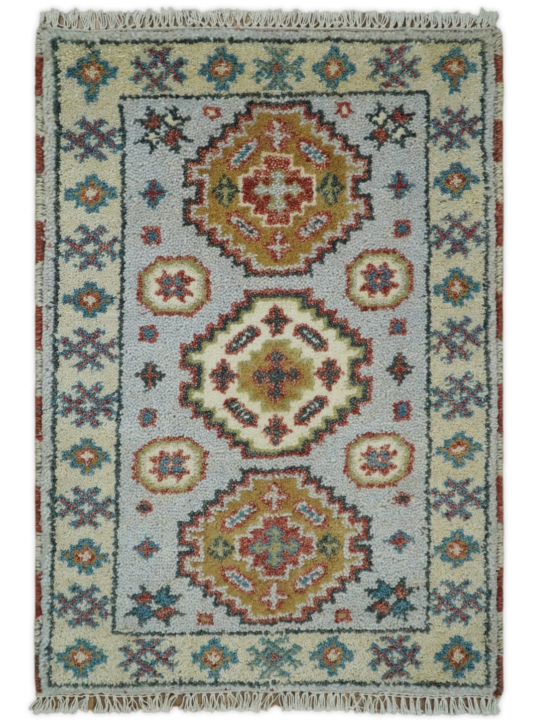 Small 2x3 Gray and Camel Wool Hand Knotted traditional Persian Vintage Antique Southwestern Kazak | TRDCP28123 - The Rug Decor