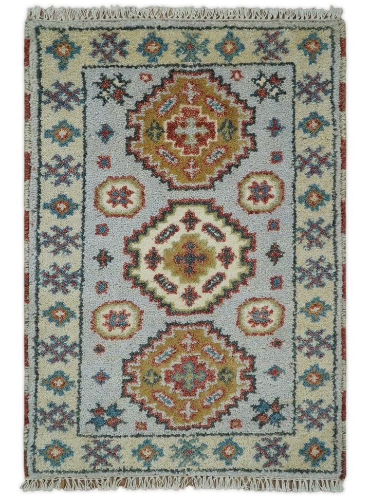Small 2x3 Gray and Camel Wool Hand Knotted traditional Persian Vintage Antique Southwestern Kazak | TRDCP28123 - The Rug Decor
