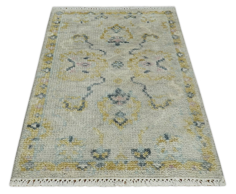 Small 2x3 Hand Knotted Ivory and Beige Traditional Wool Rug - The Rug Decor