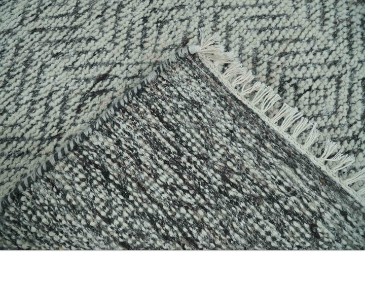 Small 2x3 Hand Knotted Ivory and Charcoal Tribal Design Wool Rug - The Rug Decor