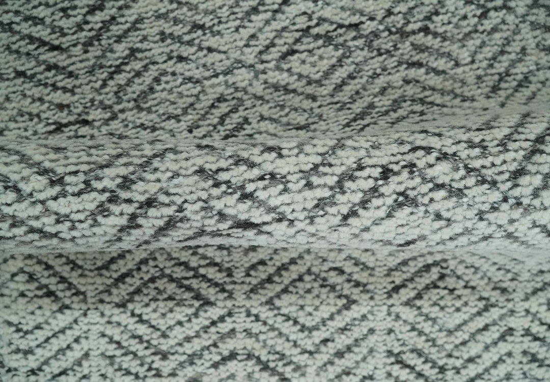 Small 2x3 Hand Knotted Ivory and Charcoal Tribal Design Wool Rug - The Rug Decor
