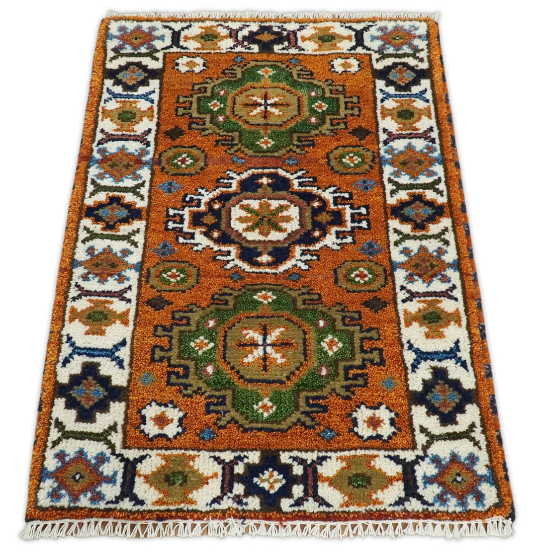 Small 2x3 Red and Ivory Wool Hand Knotted traditional Persian Vintage Antique Southwestern Kazak | TRDCP18323 - The Rug Decor