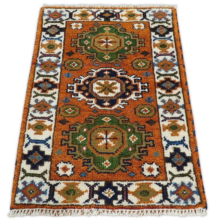 Small 2x3 Red and Ivory Wool Hand Knotted traditional Persian Vintage Antique Southwestern Kazak | TRDCP18323 - The Rug Decor