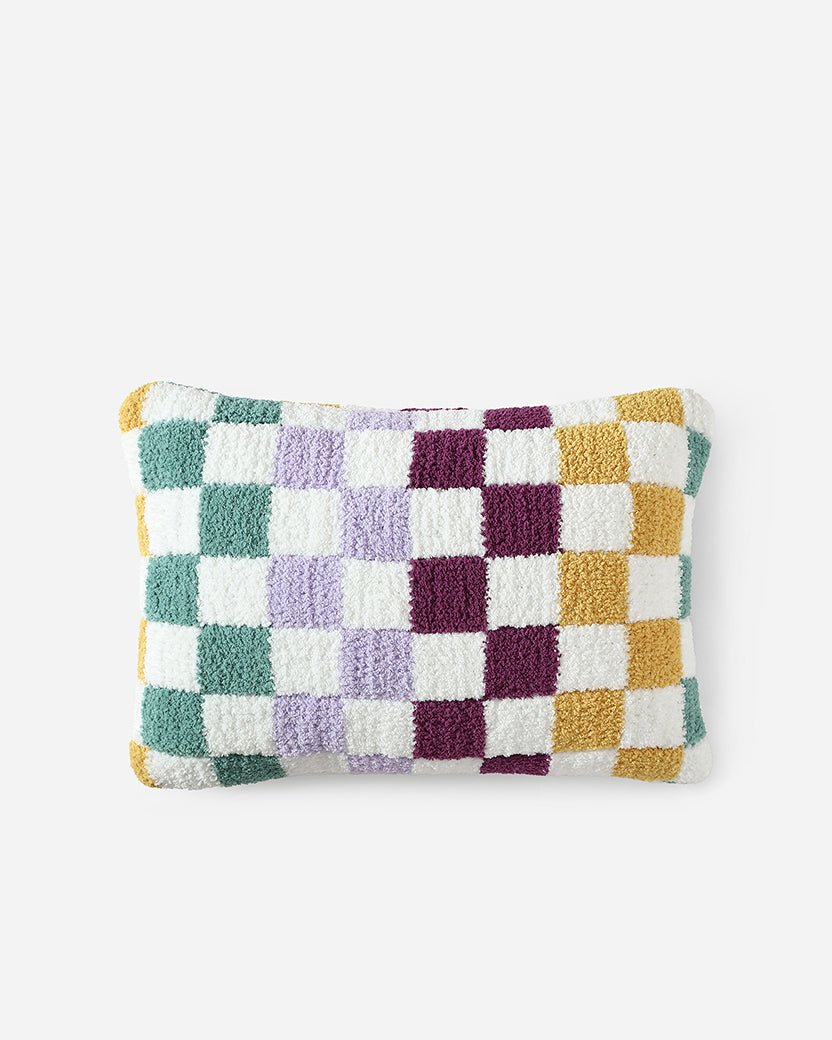 Soft and Comfy Mardi Gras and Midnight - Off White, Moss - Sahara Tan and Mocha - Sahara Tan Checkerboard Mini Pillow - The Rug Decor