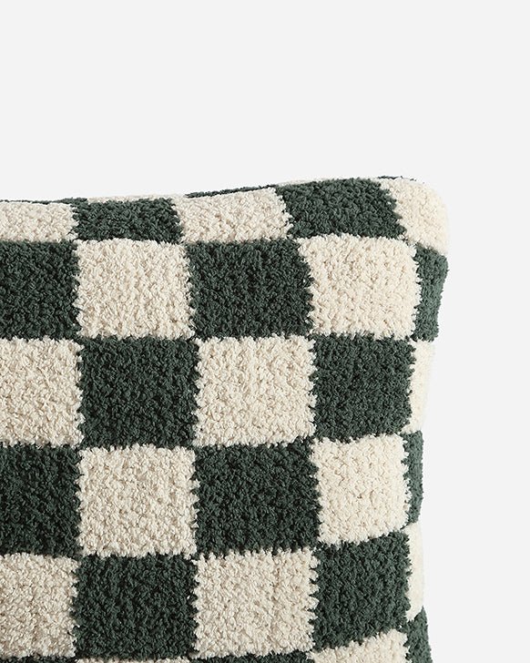 Soft and Comfy Mardi Gras and Midnight - Off White, Moss - Sahara Tan and Mocha - Sahara Tan Checkerboard Mini Pillow - The Rug Decor