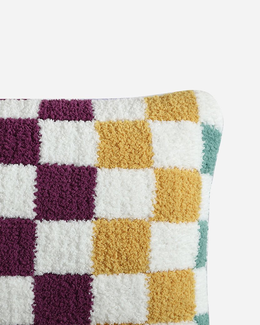 Soft and Comfy Mardi Gras and Midnight - Off White, Moss - Sahara Tan and Mocha - Sahara Tan Checkerboard Mini Pillow - The Rug Decor
